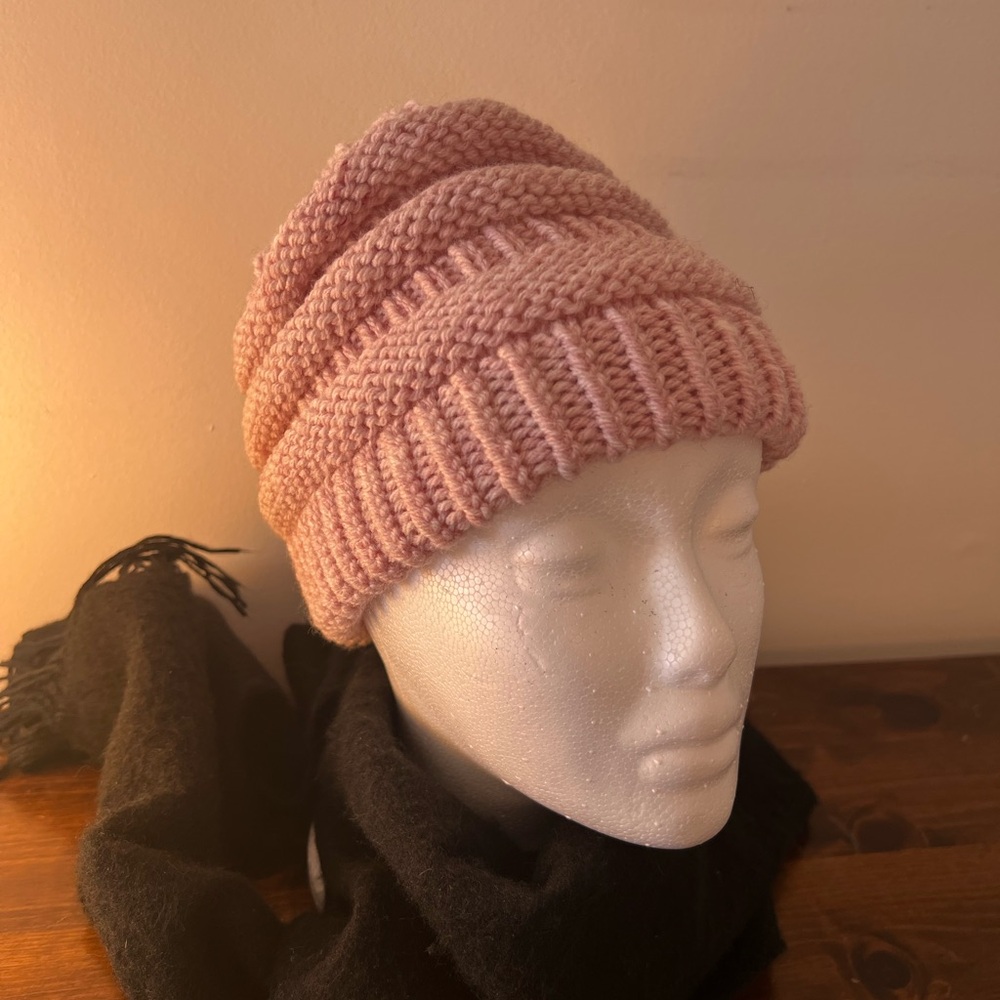 Soft Pink Hand Knit wool blend Beanie Hat - Women's Winter Accessory